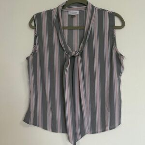 Calvin Klein Gray and Pink Striped Blouse